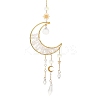 Wire Wrapped Natural Quartz Crystal Chip & Brass Moon Pendant Decorations HJEW-JM01504-04-1