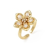 Flower Brass Micro Pave Clear Cubic Zirconia Cuff Rings RJEW-S633-02G-4
