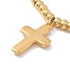 Vacuum Plating 304 Stainless Steel Cross Charm Bracelet with 201 Stainless Steel Round Beads for Women BJEW-B057-04G-3