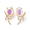 Cubic Zirconia Oval with Bowknot Stud Earrings EJEW-P206-15G-1