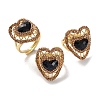 Heart Synthetic Blue Goldstone Finger Rings RJEW-K286-06G-1
