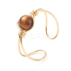 Natural Tiger Eye Round Beaded Open Cuff Ring RJEW-TA00041-01-4