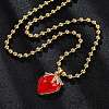 Brass Red Enamel Strawberry Pendant Ball Chain Necklaces NJEW-Z059-02G-1