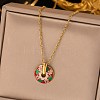304 Stainless Steel Enamel Flat Round Necklaces for Women NJEW-Q028-01C-G-1