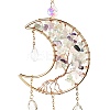 Natural Fluorite Chips Beaded Moon with Tree of Life Hanging Sun Catchers HJEW-M004-12-3