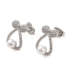 Bowknot Brass Micro Pave Clear Cubic Zirconia Stud Earrings EJEW-A040-01P-1