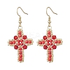 304 Stainless Steel Glass Seeds Cross Dangle Earrings EJEW-MZ00506-02-2