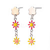 Enamel Flower Long Dangle Stud Earrings EJEW-N049-04C-2