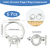 6Pcs Adjustable Brass Micro Pave Clear Cubic Zirconia Finger Ring Components ZIRC-BBC0003-43-2