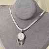 201 Stainless Steel Clear Cubic Zirconia Flat Round Virgin with Feather Pendant Necklaces NJEW-H055-04P-1