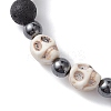 Halloween Skull Synthetic Turquoise & Round Lava Rock & Synthetic Non-Magnetic Hematite Beaded Stretch Bracelets for Women BJEW-JB10656-02-2