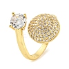 Brass Micro Pave Clear Cubic Zirconia Open Cuff Ring for Women LS-RJEW-M173-03B-G-1