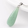 Teardrop Platinum Tone Brass Green Aventurine Pendants G-F267-03C-1
