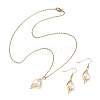 Natural Pearl Pendant Necklace & Dangle Earrings X-SJEW-JS01276-1
