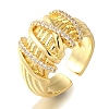 Rack Plating Brass Clear Cubic Zirconia Open Cuff Rings RJEW-S411-22G-1