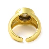 Brass Glass Round Wide Open Cuff Ring for Women RJEW-U003-19-4