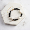 Natural Black Obsidian & Baroque Shell Pearl Beaded Bracelets BJEW-L692-005G-4