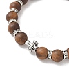 Natural Sandalwood Round Beadeed Stretch Bracelets Sets for Men Women BJEW-JB12355-02-3