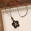 Wood Pendant Black Wax Cord Long Necklaces for Women FS-WG36920-06-1