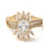 Oval Brass Micro Pave Cubic Zirconia Open Cuff Rings RJEW-U008-04C-G-2