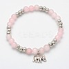 Natural Mixed Stone Beaded Elephant Charm Stretch Bracelets BJEW-JB01974-2