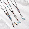 3Pcs 3 Styles Retro Glass & Porcelain & Alloy Snake Adjustable Nylon Cord Y Necklaces for Women NJEW-JN05360-1