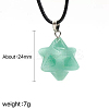 Natural Green Aventurine Geometric Hexagram Star Pendant Necklaces with Black Cords VZ1120-6-2