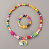 Plastic Rainbow Pendant Necklace and Round Beaded Stretch Bracelet SJEW-TAC0002-01-1