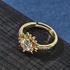 Flower Brass with Clear Cubic Zirconia Finger Rings for Women RJEW-Z111-01G-3