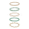 5Pcs 5 Style Natural Green Aventurine & Brass Beaded Stretch Bracelets Set BJEW-JB08870-03-4