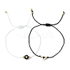 2Pcs 2 Color Acrylic Heart & Glass Seed Braided Bead Bracelet Set BJEW-JB09801-1