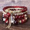 4Pcs 4 Styles Bohemian Style Alloy Glass Round Beaded Stretch Bracelets FS-WG80D8B-01-1
