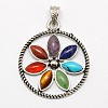 Vintage Chakra Jewelry Alloy Bezel Gemstone Pendants G-M039-03-1