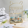 SUNNYCLUE 1Pc Cat Ear Iron Jewelry Organizer Display Stands with Wooden Base ODIS-SC0001-02-3