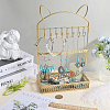 1Pc Cat Ear Iron Jewelry Organizer Display Stands with Wooden Base ODIS-SC0001-02-3