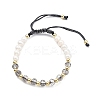 Adjustable Natural Pearl & Glass & Brass Braided Beaded Bracelet for Women BJEW-O187-03-1