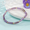 Natural Amethyst Column Beaded Stretch Bracelets with Brass Beads LS-WH3970-2