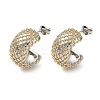 304 Stainless Steel Two Tone C-Shaped Stud Earrings LS-EJEW-F392-03G-2