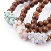 Round Natural Wood Beads Stretch Bracelets Sets BJEW-JB06000-1
