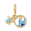 Rack Plating Brass Deep Sky Blue Enamel European Dangle Charms X-KK-P279-35G-1