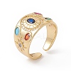 Colorful Cubic Zirconia Oval with Sun Open Cuff Ring RJEW-B043-15-3