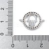 Rack Plating Brass Micro Pave Clear Cubic Zirconia Flat Round with Hamsa Hand Connector Charms KK-A234-039P-3