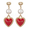 Valentine's Day Alloy Enamel Dangle Stud Earrings with Brass Pins EJEW-JE05374-3