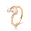 Clear Cubic Zirconia Flat Round Open Cuff Ring RJEW-G267-01G-3