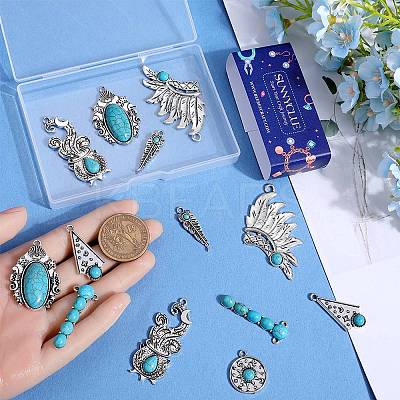 16Pcs 8 Styles Synthetic Turquoise Alloy Pendants FIND-SC0009-11-1