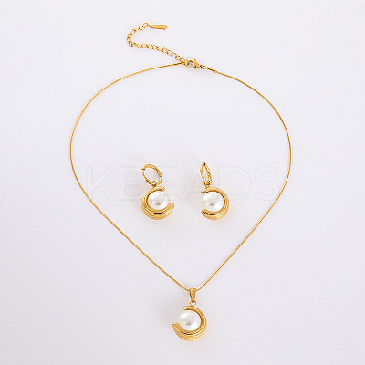 304 Stainless Steel Pendant Necklaces & Hoop Earrings Sets JP6443-3-1