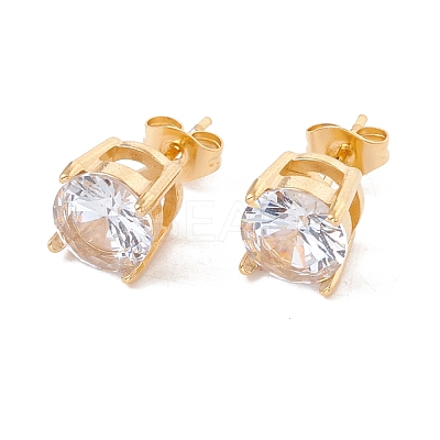 6 Pairs Cubic Zirconia Flat Round Stud Earrings EJEW-G291-05D-M-1