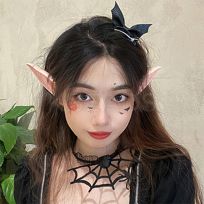 8Pcs 4 Style Halloween Theme Bat & Bowknot Imitation Leather Alligator Hair Clips & Hair Barrettes PHAR-WR0001-01-1