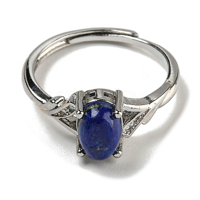Oval Natural Lapis Lazuli Adjustable Rings RJEW-Q818-01P-05A-1