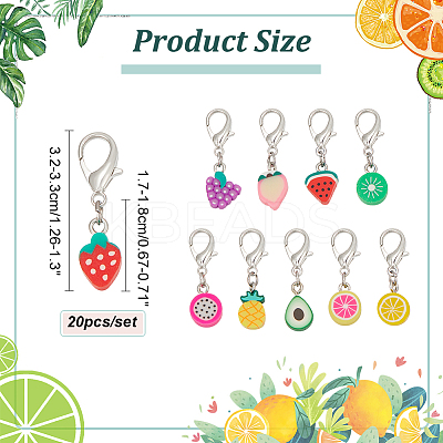 20Pcs 10 Styles Fruit Handmade Polymer Clay Pendant Stitch Markers HJEW-NB00048-1